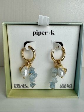 Piper K Charm Earrings, Dyed Jade, Glass Pearl, Lead Safe & Nickel Free Gift Box